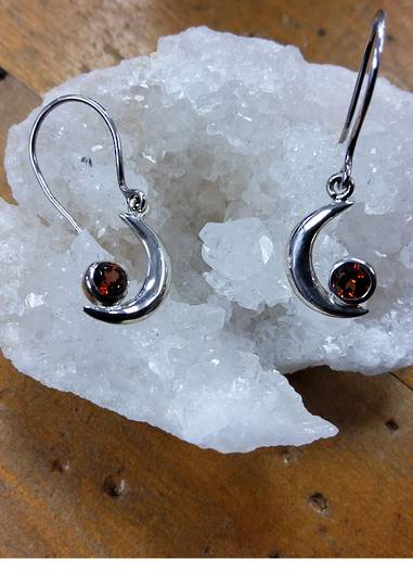 Sterling Silver Moon with Garnet Earrings image 0